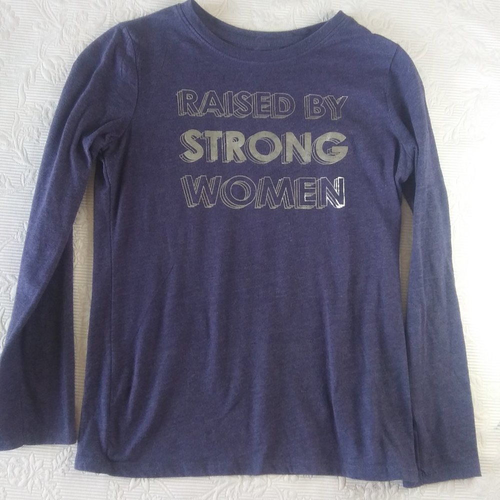 Cat & Jack | Raised By Strong Women T-Shirt | M | Metallic Silver on Navy